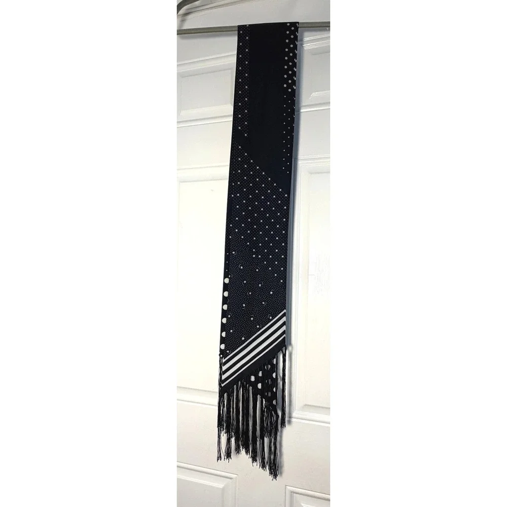 NWT Gap Skinny Scarf Black Mixed Print Celestial Stars Polka Dots Fringe Indie
